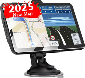 LONGRUF 2025 car GPS front view with a clear 7-inch touchscreen for easy navigation.
