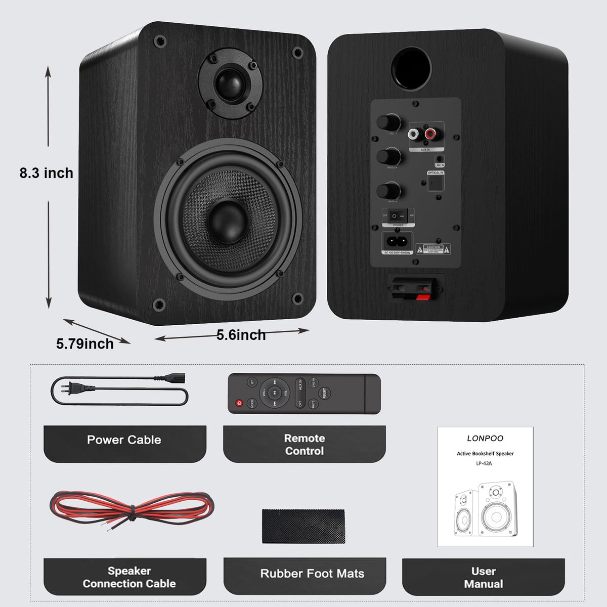 LONPOO 60W active bookshelf speakers in a living room setup for casual listening