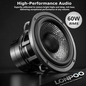 LONPOO 60W active bookshelf speakers remote-control for easy setup