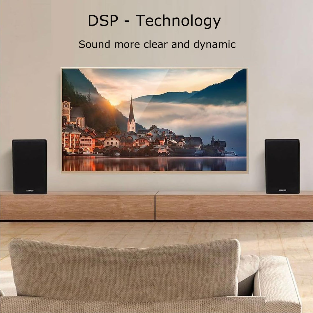 LONPOO 60W active bookshelf speakers tweeters close-up showing aluminum-silk combo
