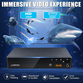 LONPOO rear ports with HDMI RCA and coaxial connections for flexible audio/video integration