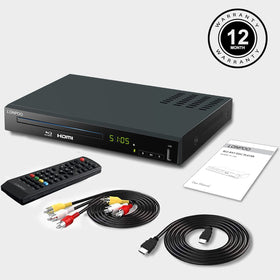 LONPOO compact Blu-ray player creating a home theater vibe