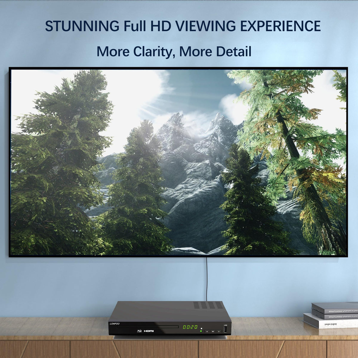 LONPOO Blu-ray player with HDMI output for crisp 1080p playback