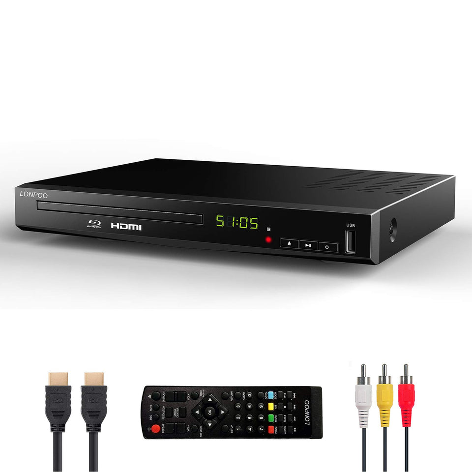 Lonpoo HD Blu-ray player front view for enhanced Full HD viewing