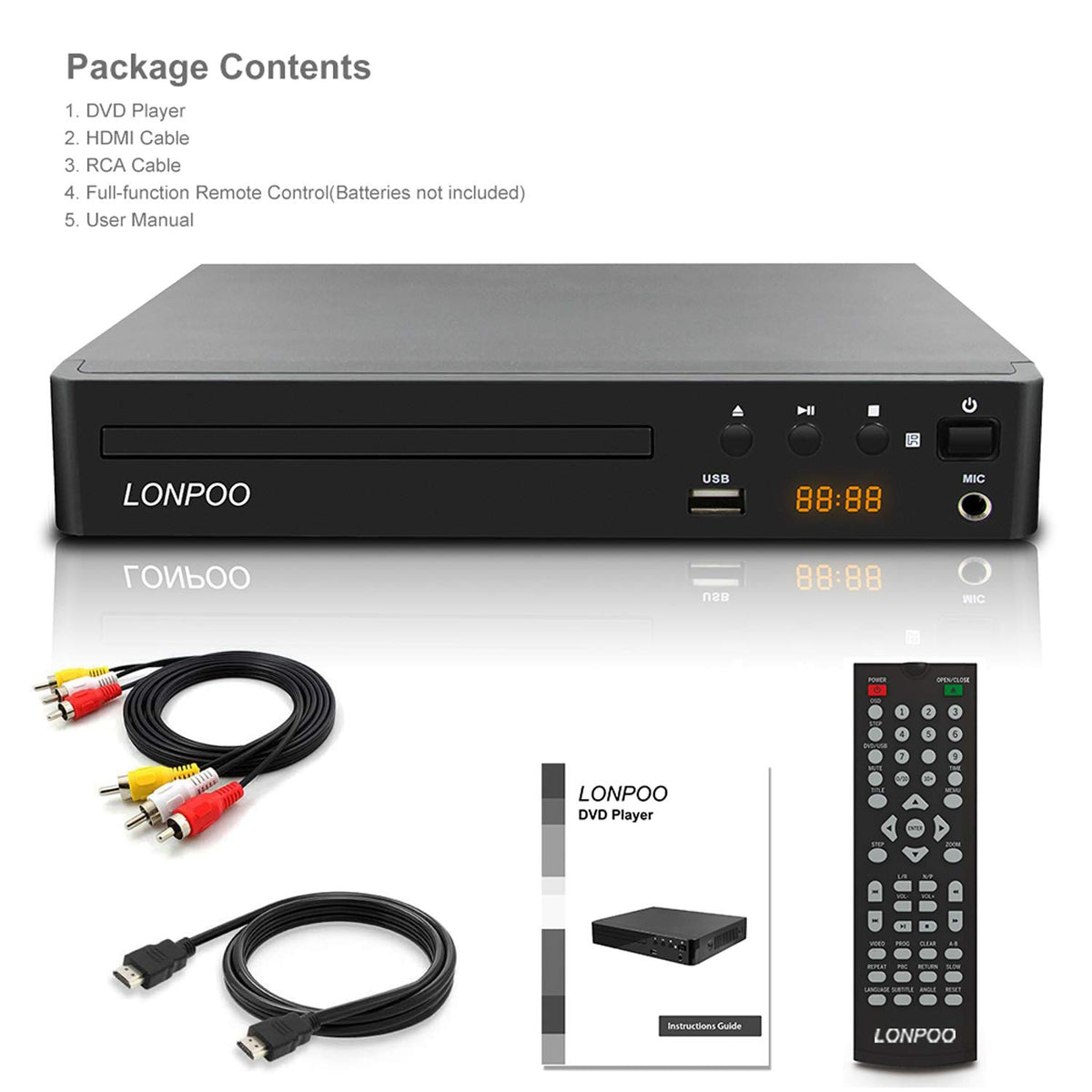 LONPOO connected to a TV in a living room demonstrating improved DVD viewing on HDTV