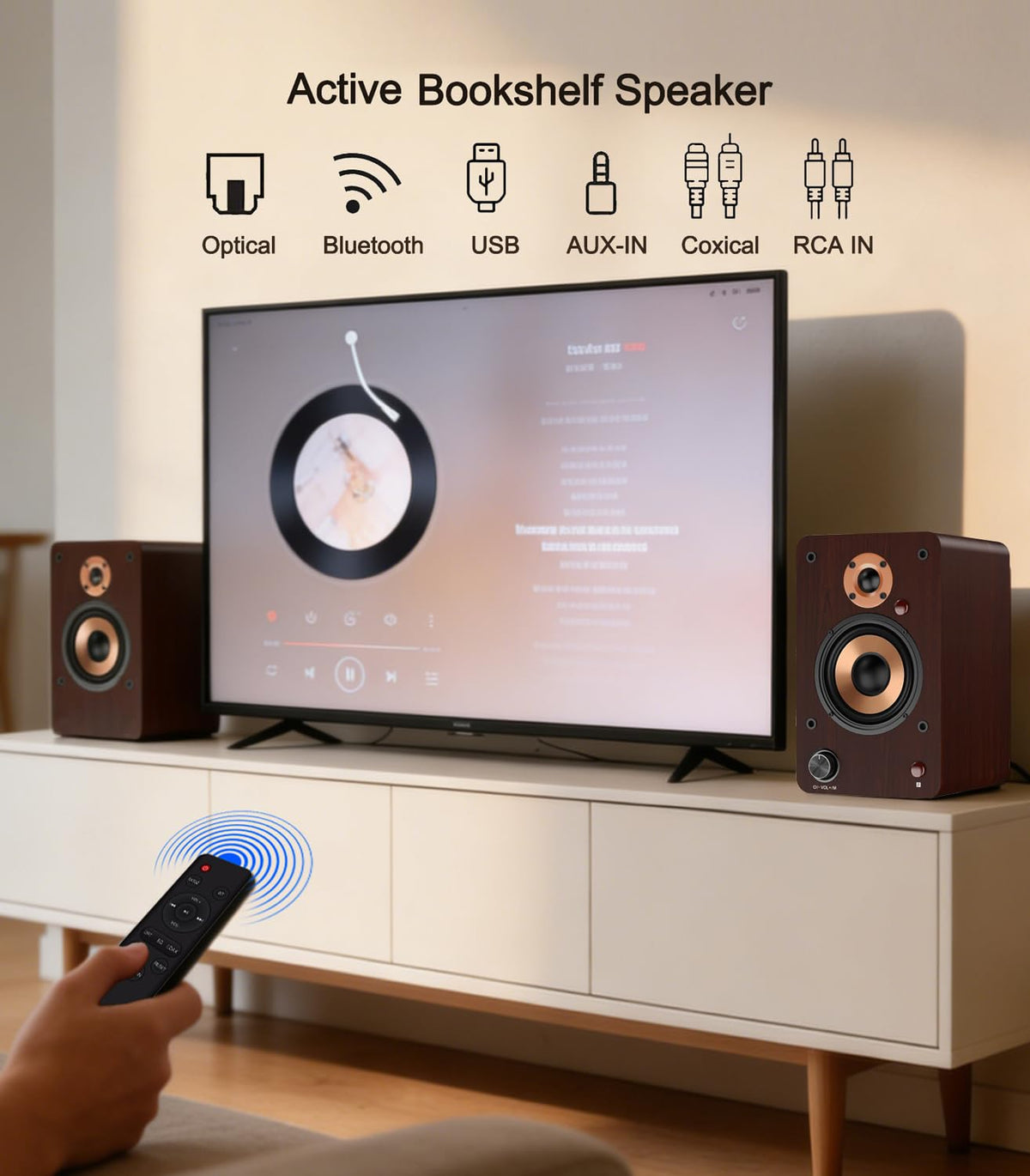 LONPOO LP-42M rear panel with optical, RCA, USB and binding posts for flexible connections