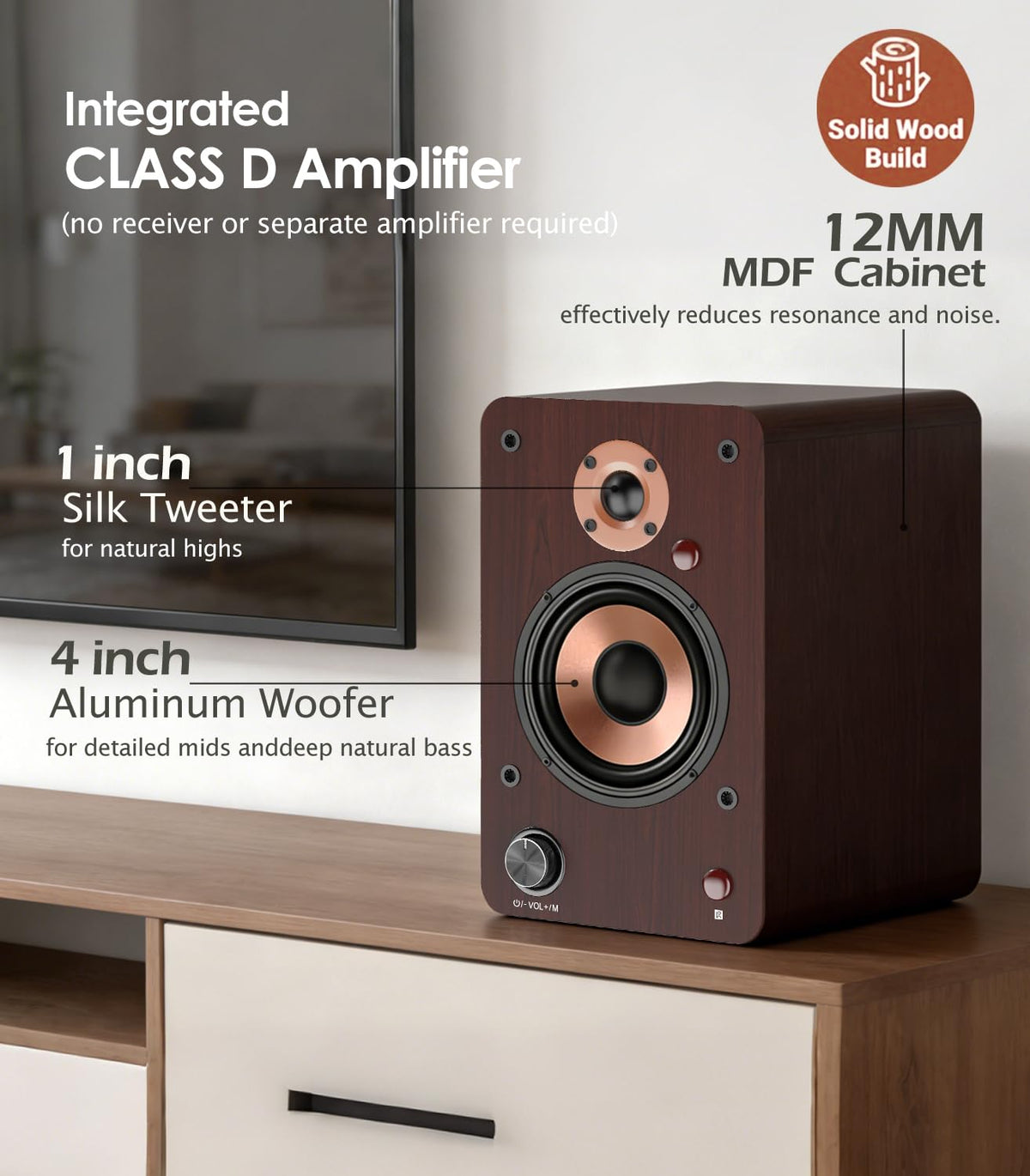 LONPOO LP-42M remote and front controls for quick volume and input adjustments