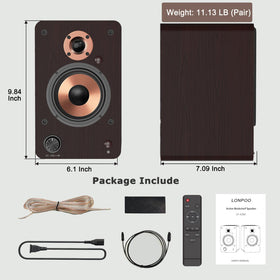 LONPOO LP-42M next to a book to show compact bookshelf scale and fit
