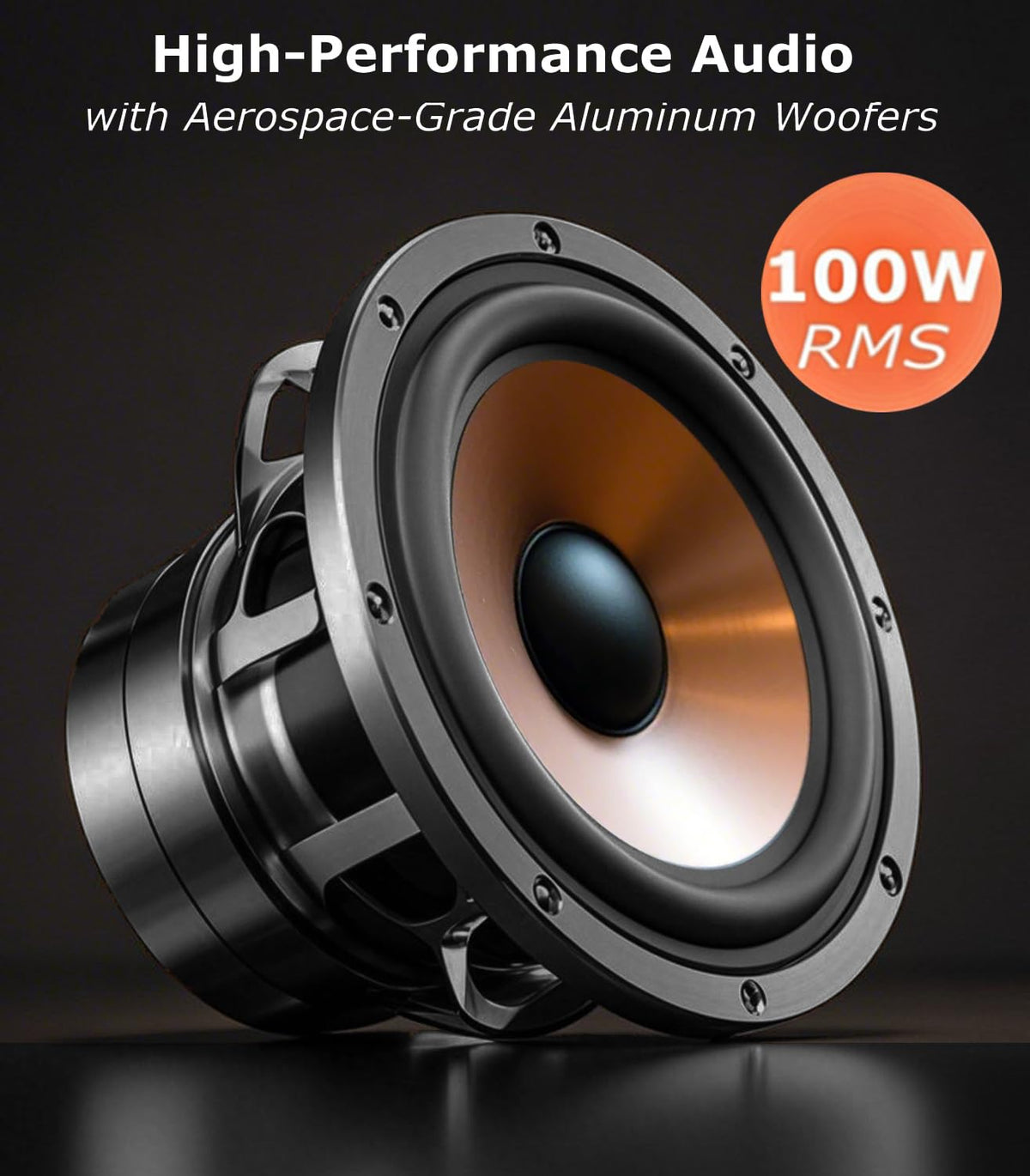 LONPOO LP-42M woodgrain cabinet detail reducing resonance and adding room style