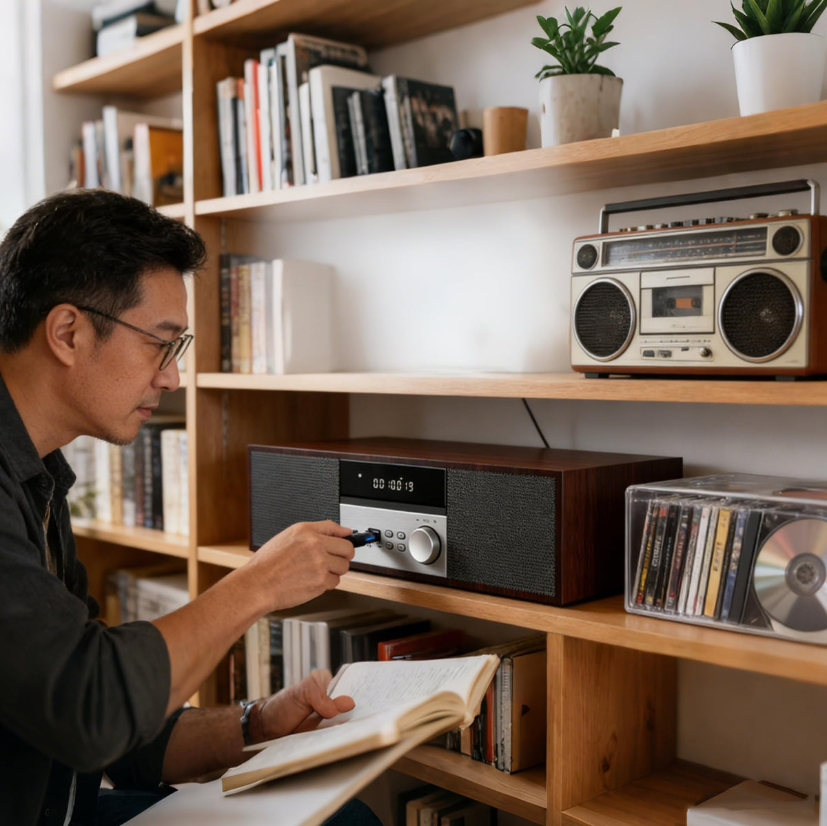 LONPOO LP-816 Bluetooth pairing image, easy wireless music streaming.