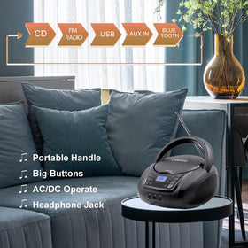 LONPOO top-loading CD tray open highlighting CD playback convenience