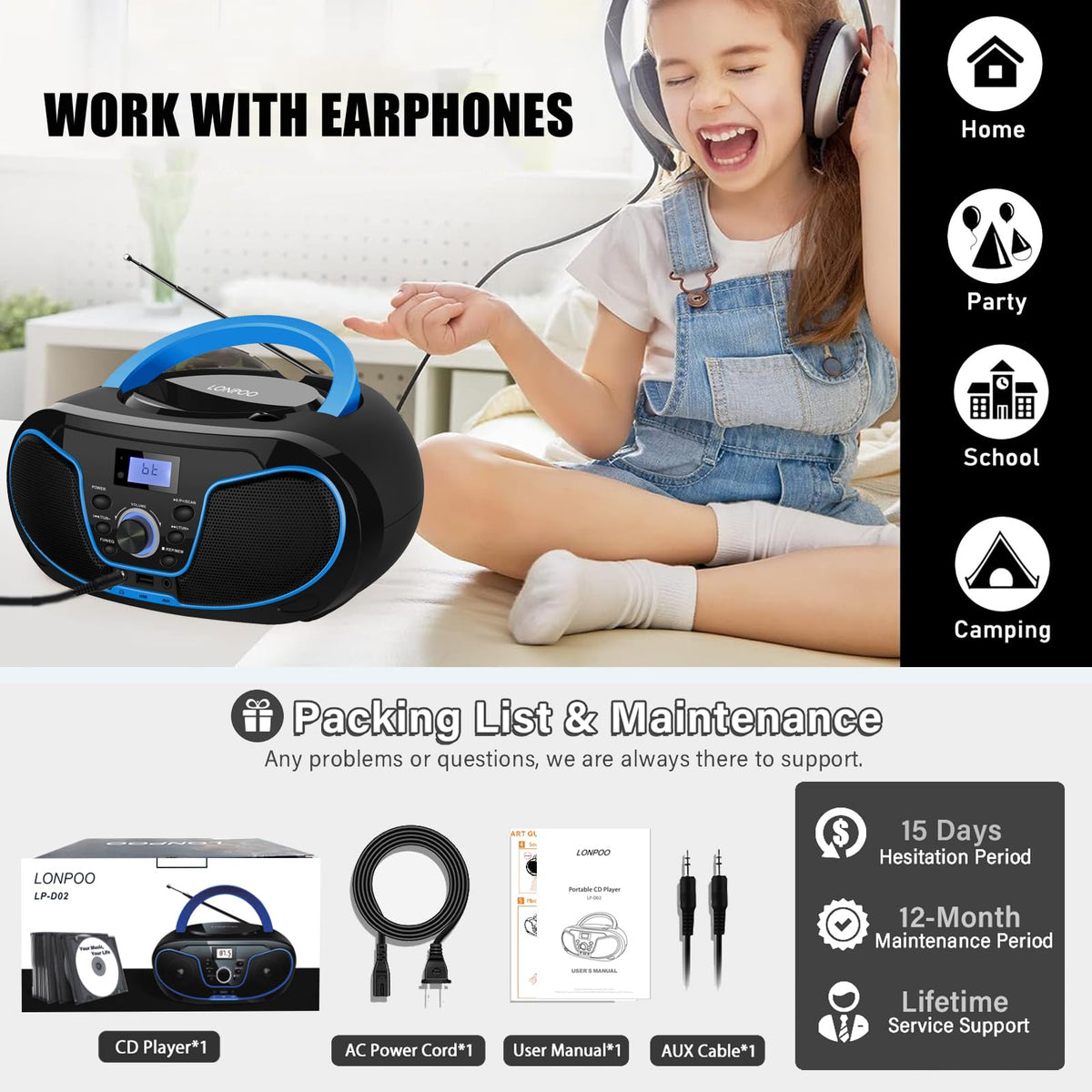 LONPOO playing from USB drive for MP3 playback convenience benefit