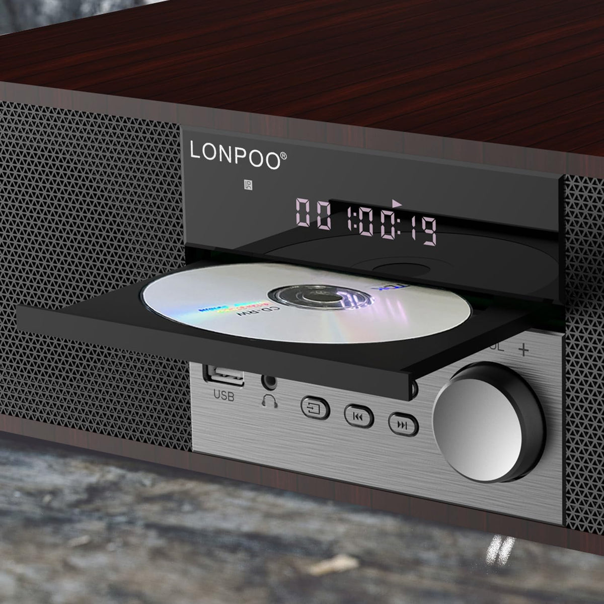 LONPOO wooden cabinet detail reducing vibration and adding warm tonal character