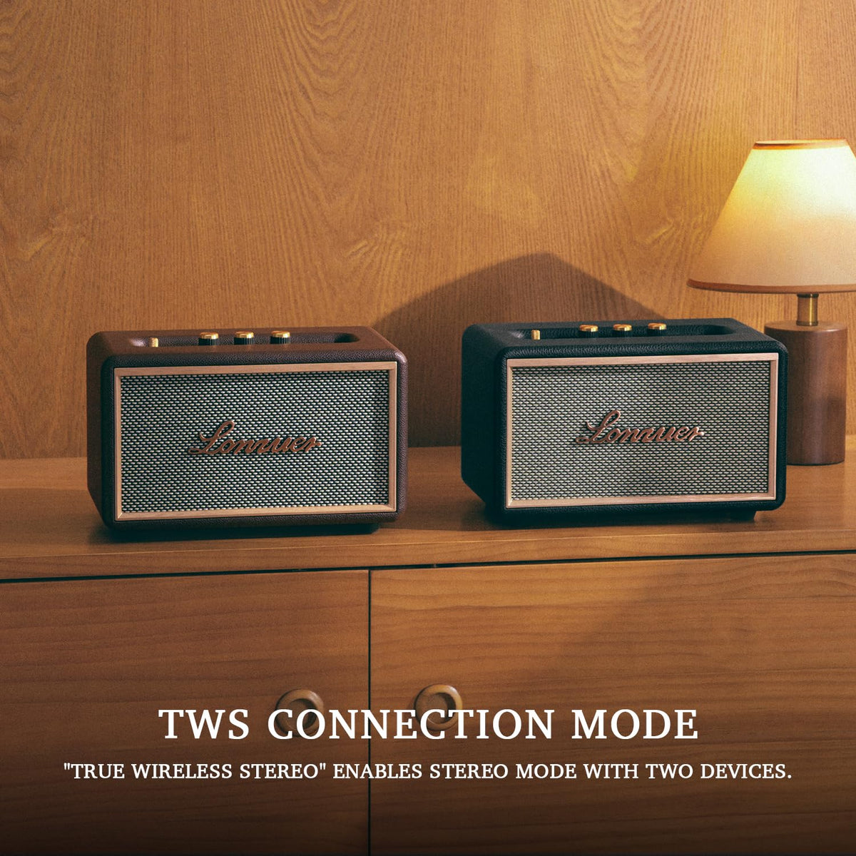 Lonzuer TWS pairing mode for true stereo with two speakers