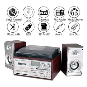 LoopTone 9-in-1 turntable Bluetooth setup showcasing retro design.