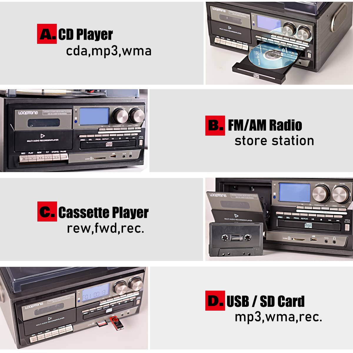 LoopTone AM/FM radio with digital display for live tuning.