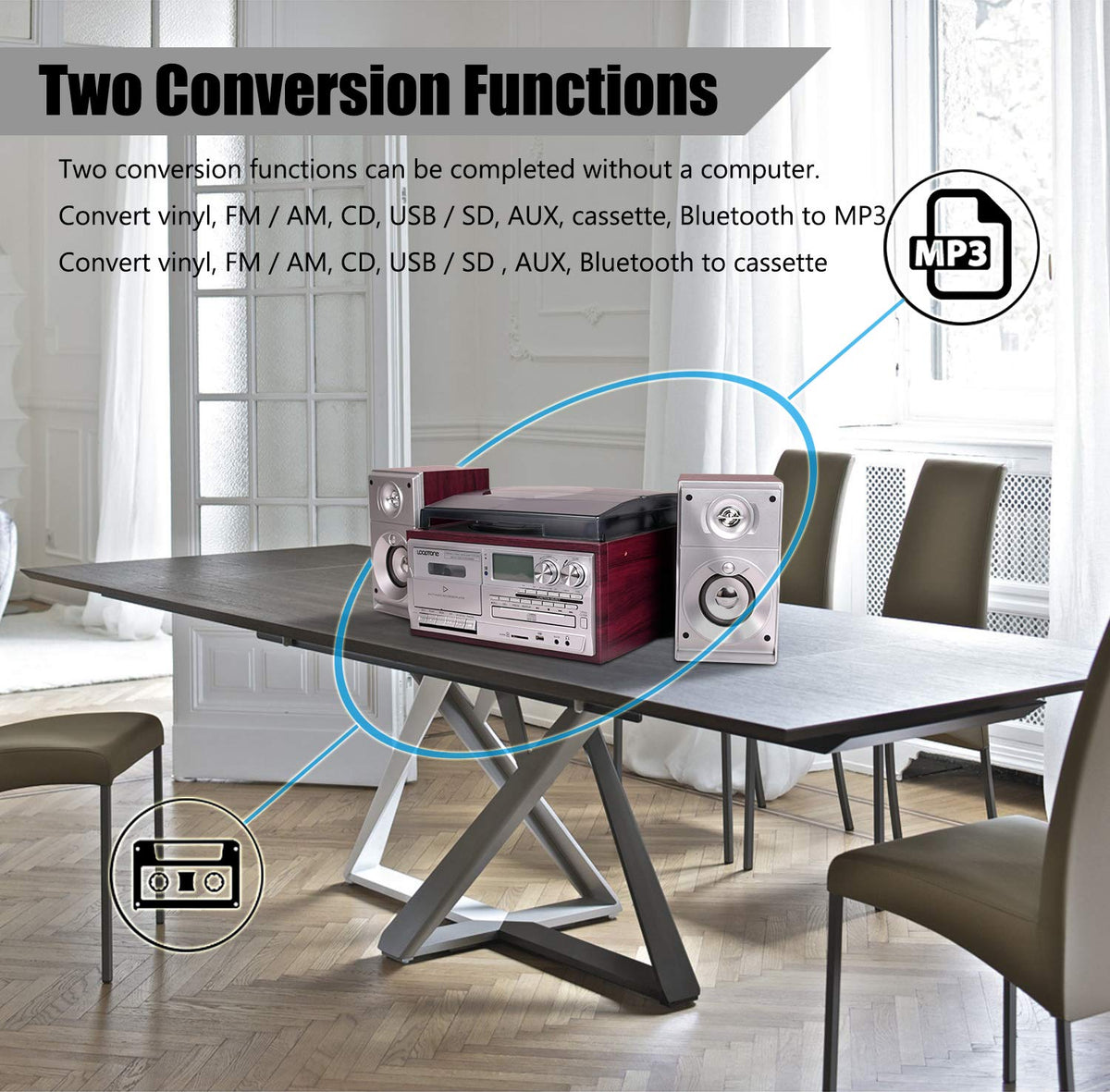 LoopTone CD, cassette, and USB recorder section highlighting versatility.