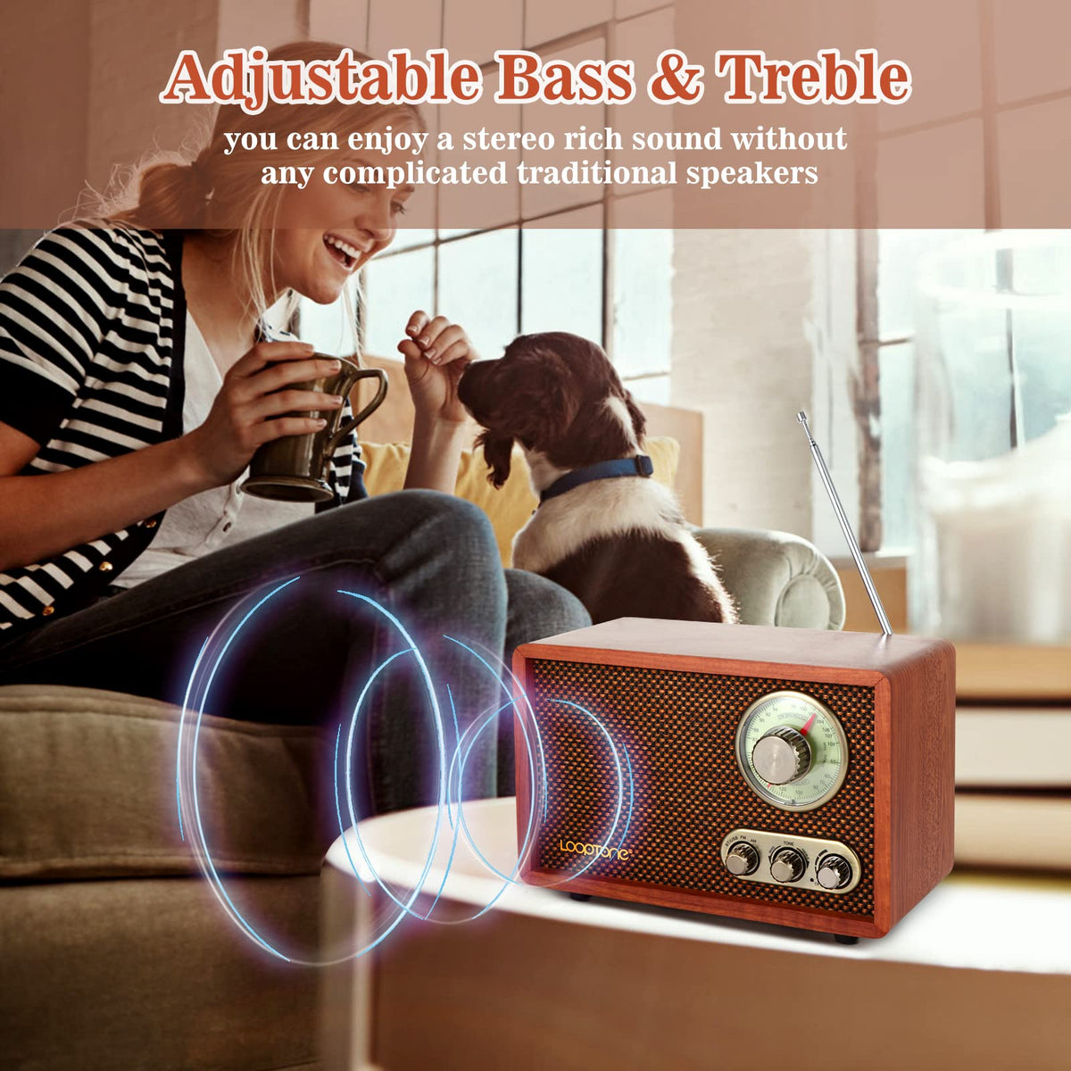 LoopTone on kitchen counter playing via Bluetooth showing convenience benefit