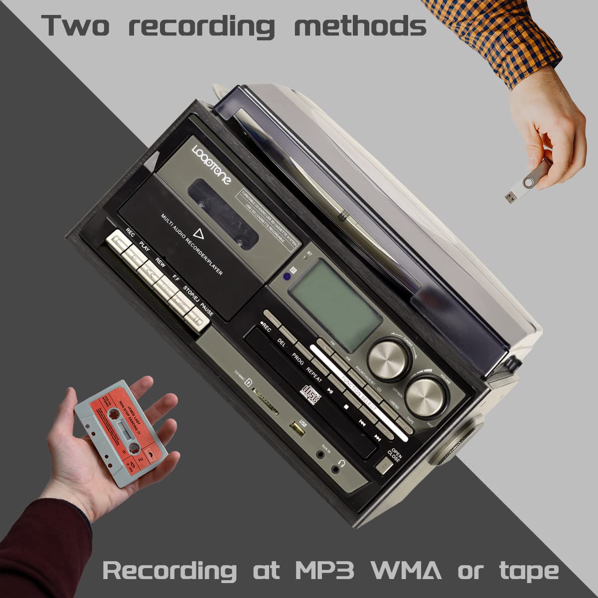 LoopTone vinyl-to-MP3 recording enables portable digital copies.