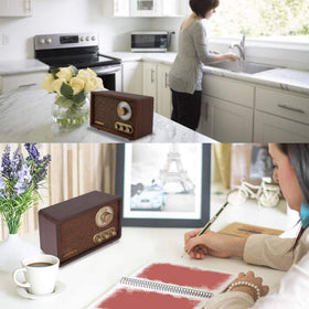 LoopTone walnut side panel detail highlighting vintage wood finish and warmth