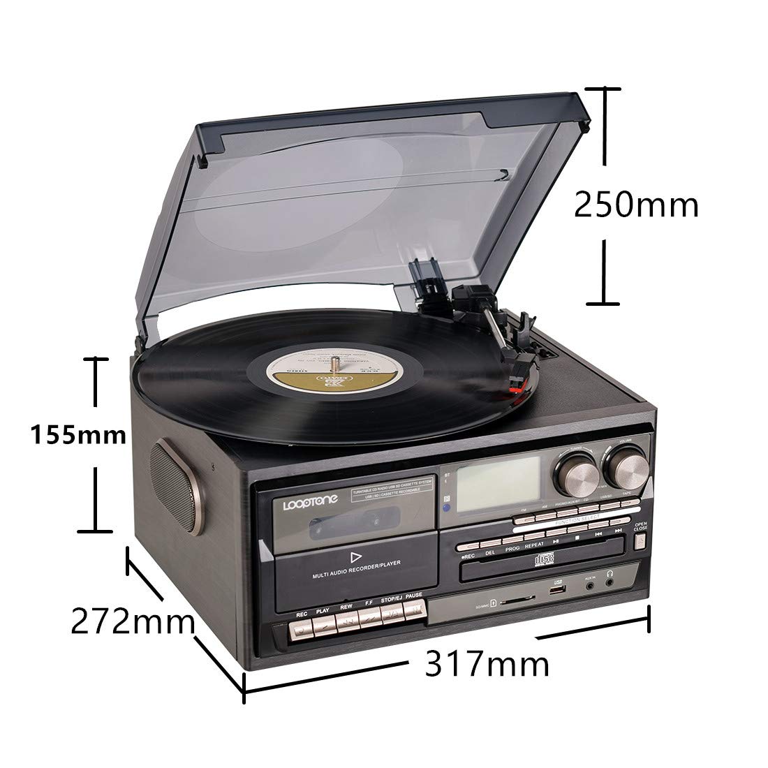 LoopTone 9-in-1 black remote control for convenient operation.