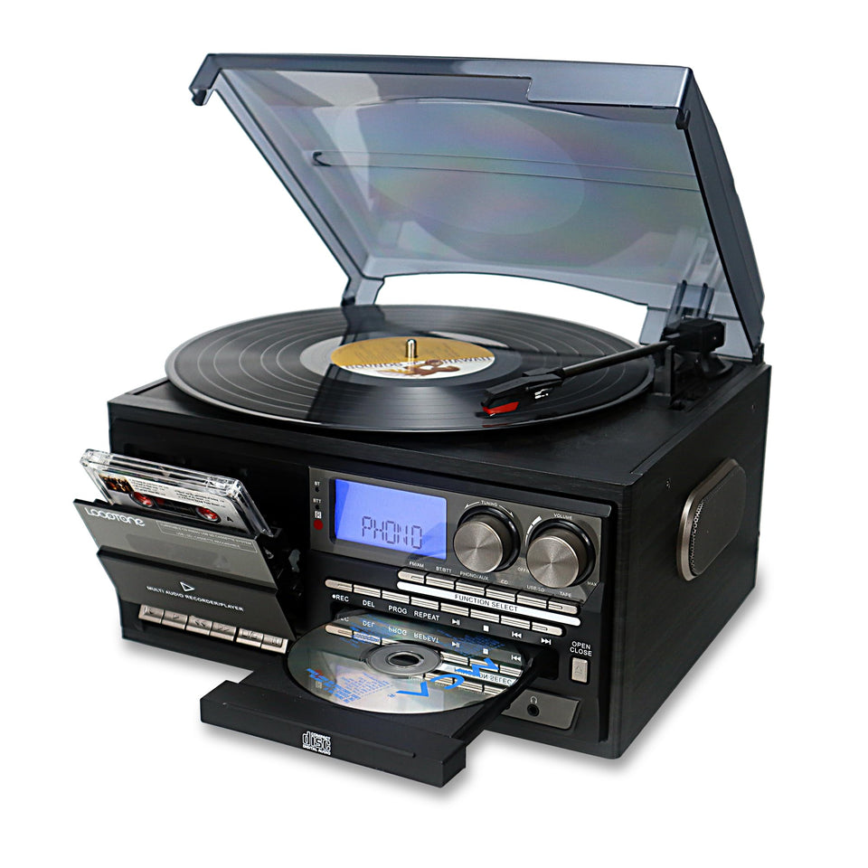 LoopTone vinyl turntable with three-speed playback for versatile formats.
