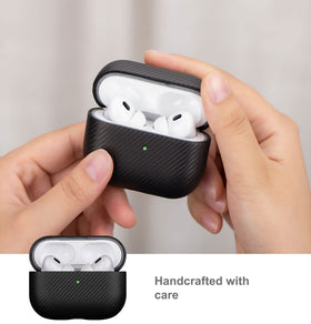 Lopie AirPods Pro 2 case closeup, carbon fiber texture detail for premium feel.