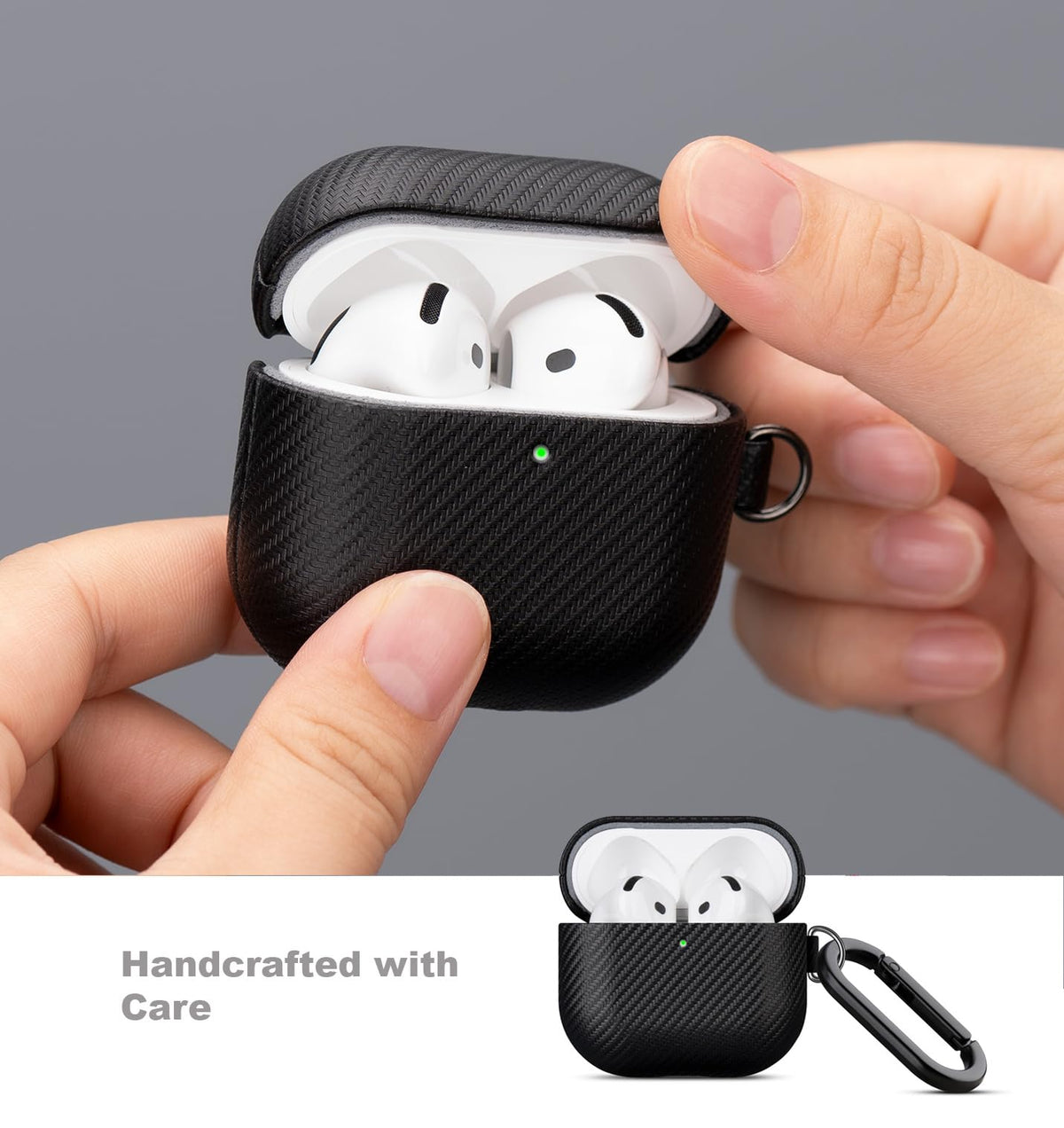 LOPIE AirPods 4 case open view shows interior microfiber lining.