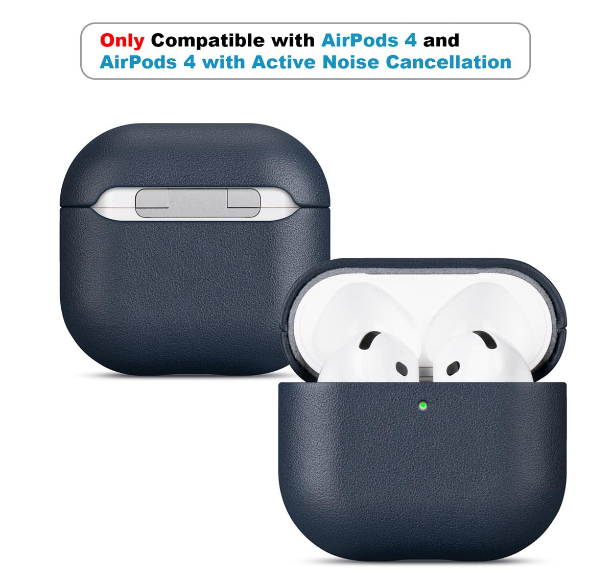 LOPIE AirPods 4 blue side profile shows premium leather wrap and durability
