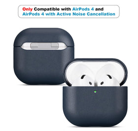 LOPIE AirPods 4 blue side profile shows premium leather wrap and durability