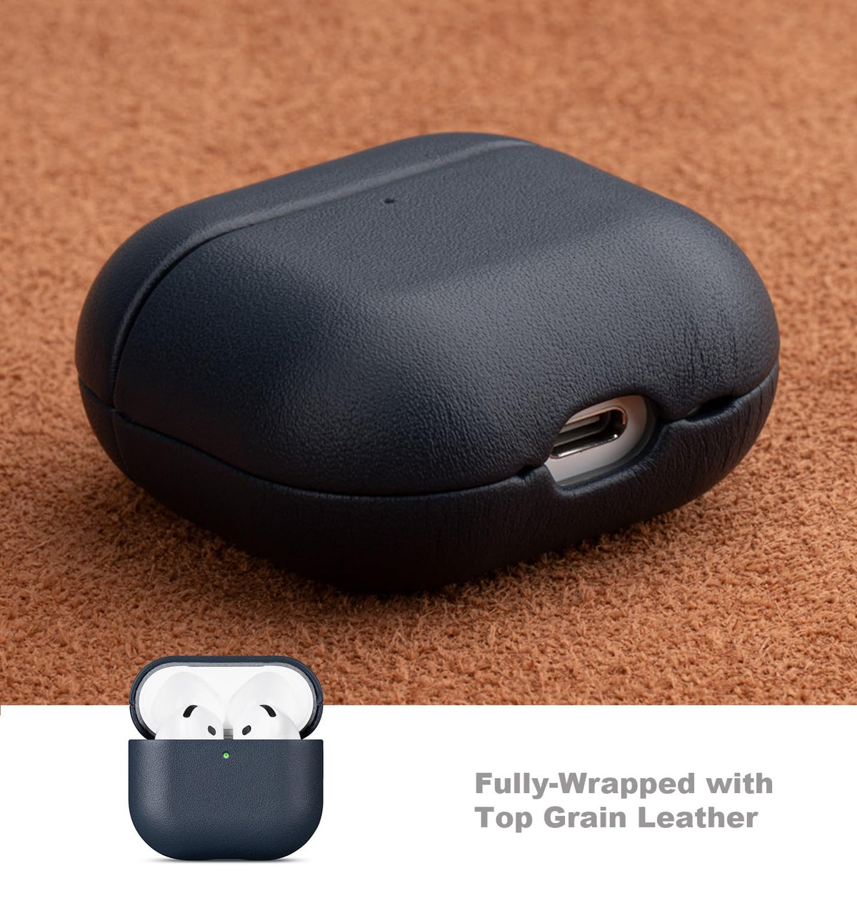 LOPIE AirPods 4 blue top-grain texture detail adds luxury