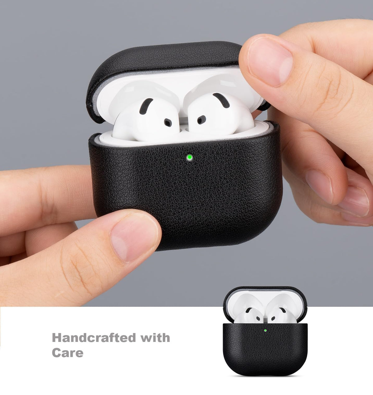 LOPIE AirPods 4 leather case inside soft microfiber guards charging case.
