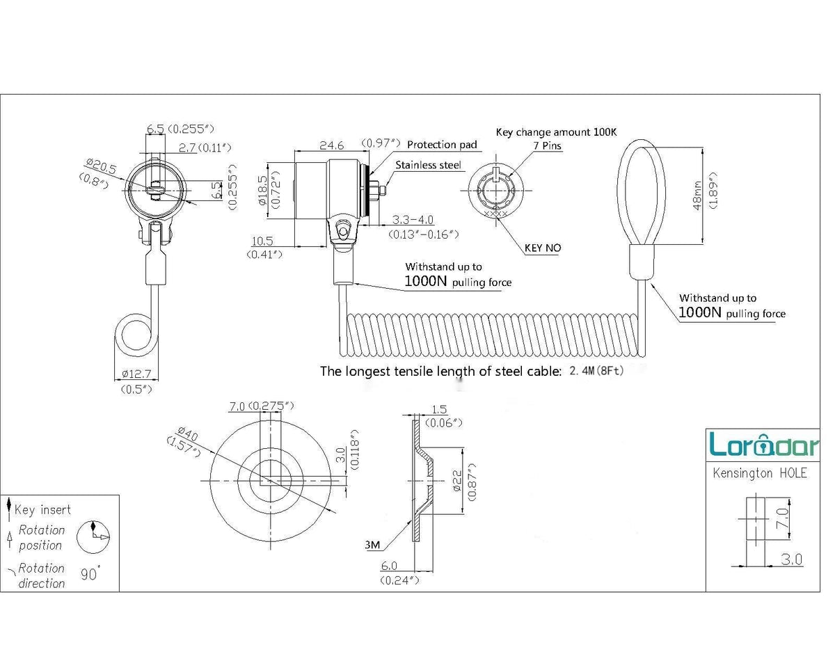 LORADAR anchor plate adheres to a desk surface for stable security.
