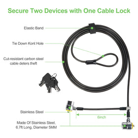 LORADAR Daul Head Twin Cable Lock with 3 keys for flexible access