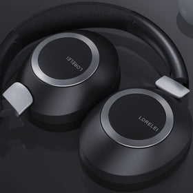 LORELEI headphones in travel setting demonstrating foldability and commuting convenience