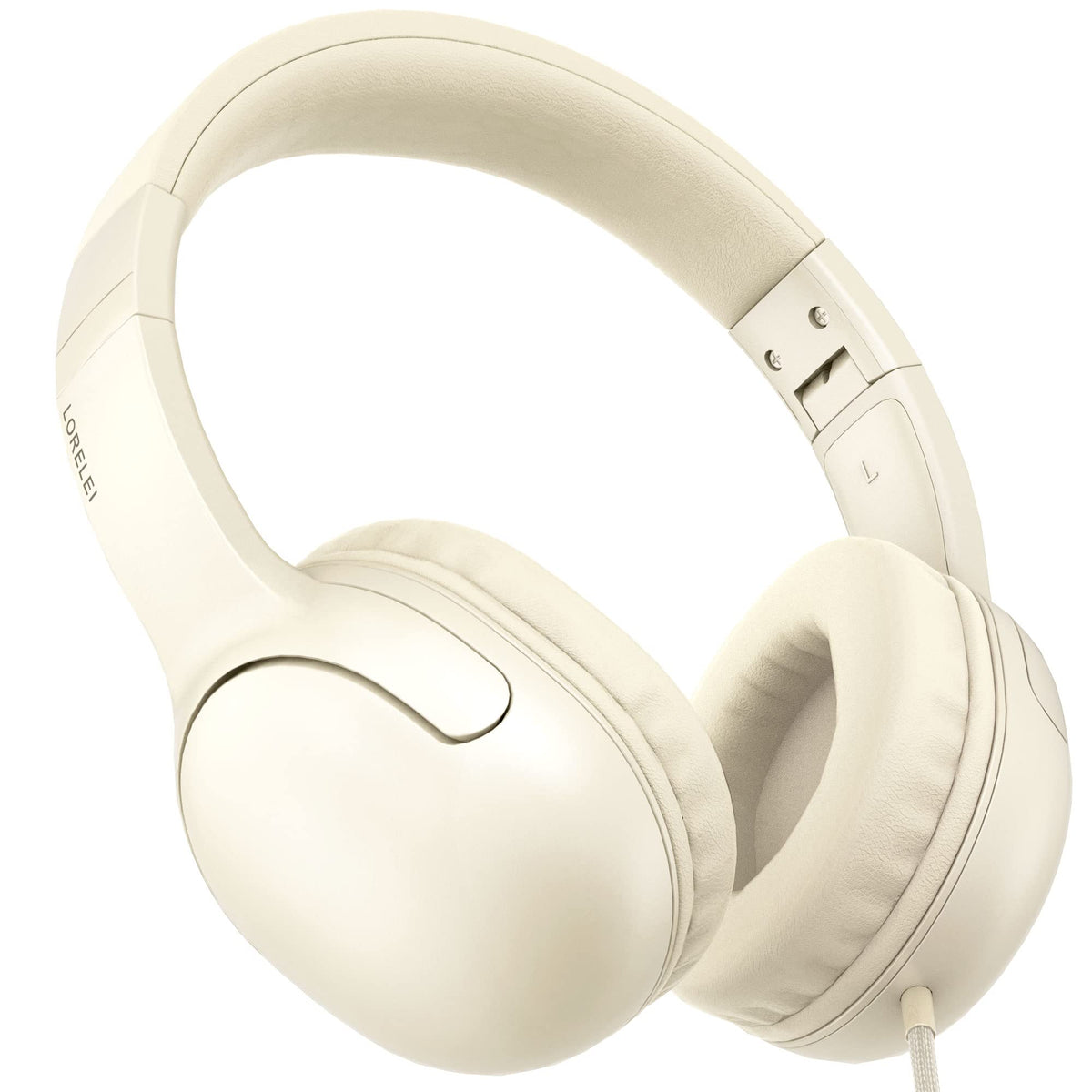 Lorelei E5 headphones front view in beige-white for clear kid-friendly audio.