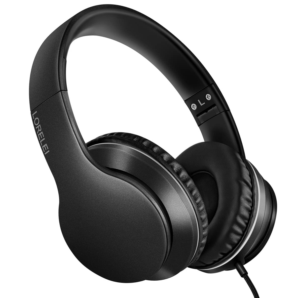 Lorelei X6 over-ear headphones folded for portable storage and travel.