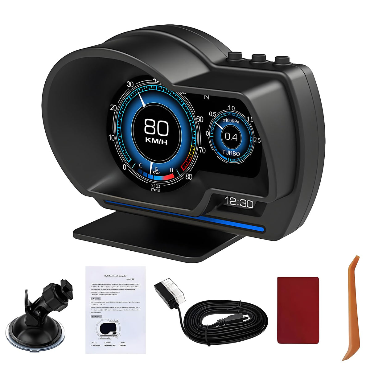 LORPHEIR front display showing speed and RPM for quick glance safety