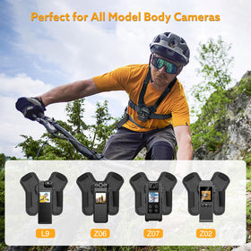 Losfom body camera attached to chest mount showing secure POV perspective