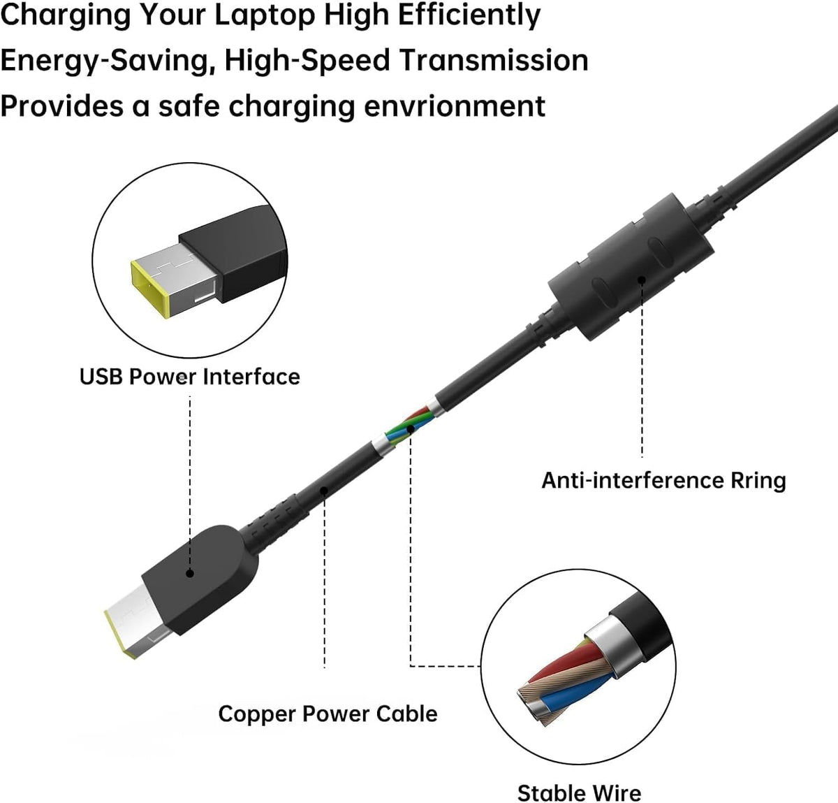 Lossga 135W Lenovo Y520 charger back view showing sturdy build