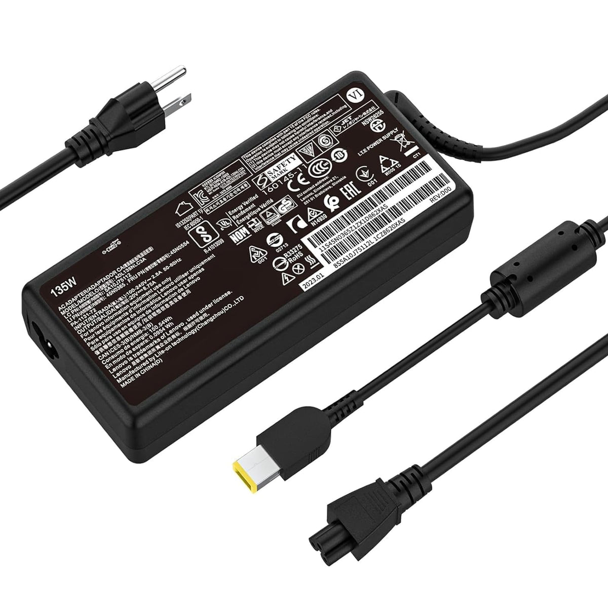 Lossga 135W Lenovo Y530 charger front view highlighting reliable gaming-ready power