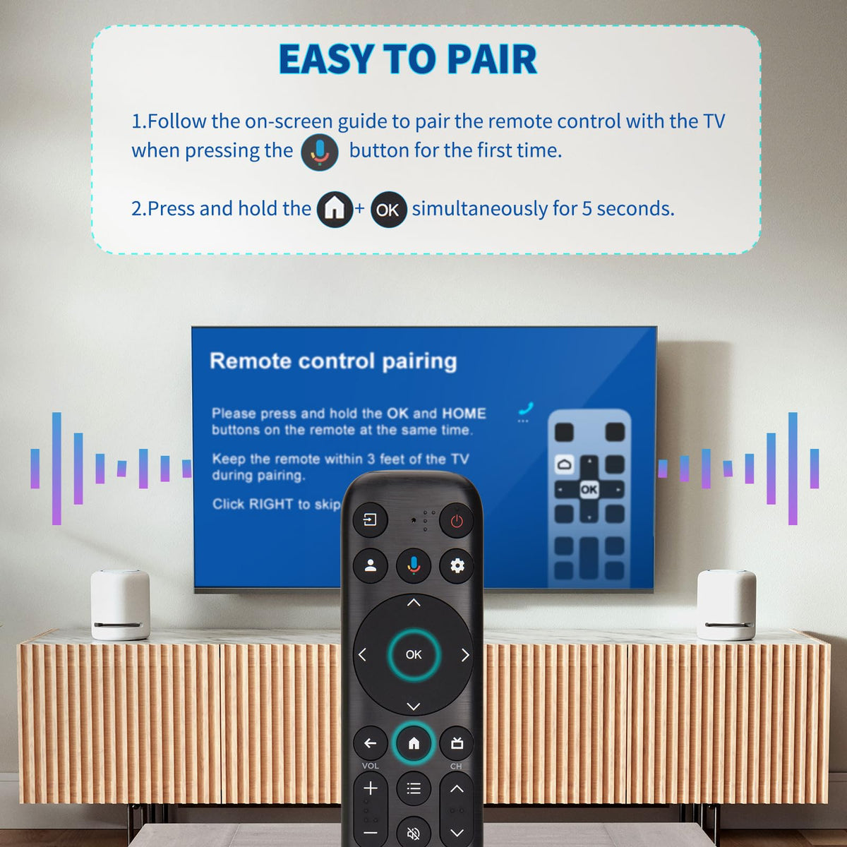 Close-up of RC813 shortcuts for Netflix, Prime Video, YouTube