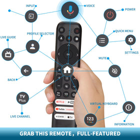 User holding RC813 remote to control TCL Android TV via voice