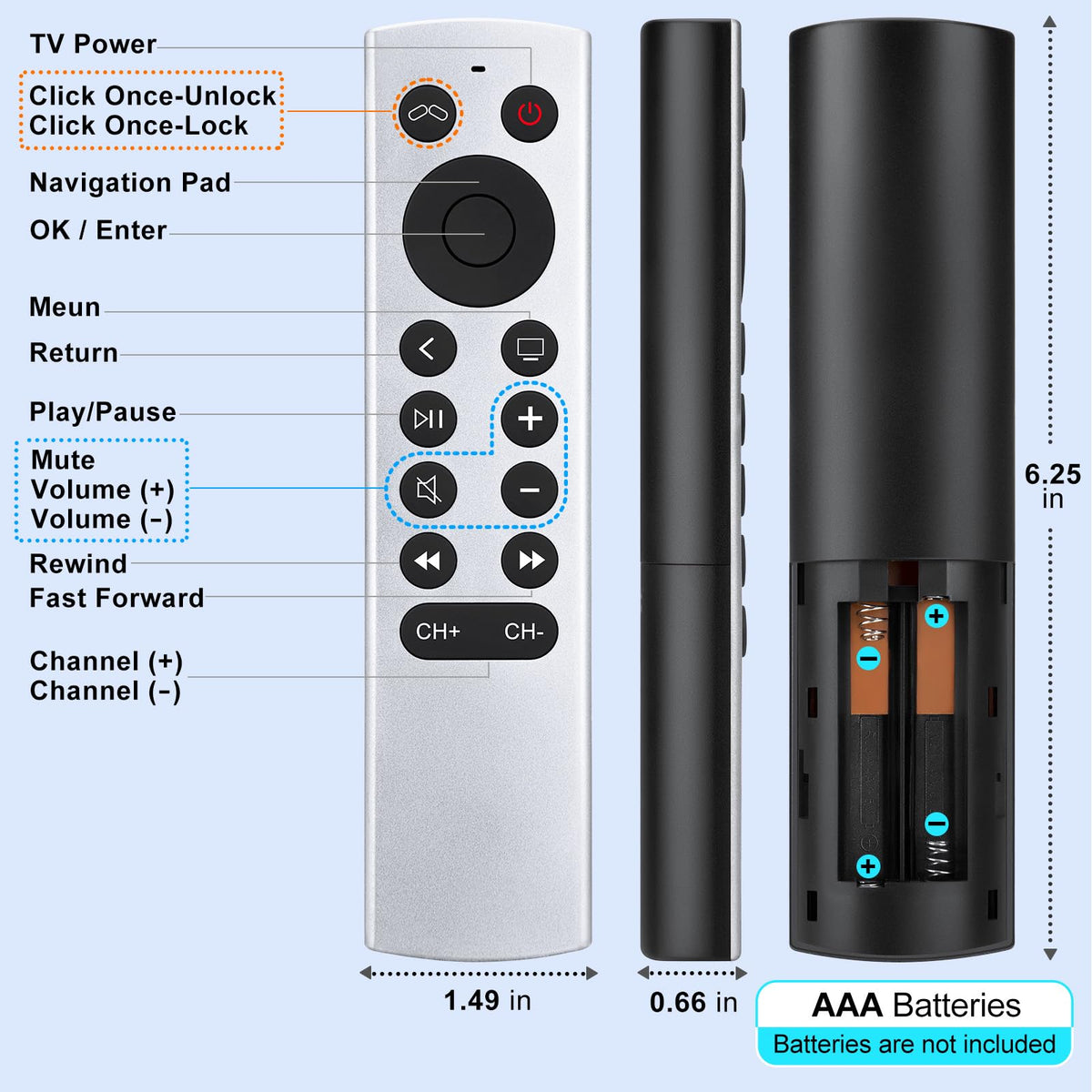 LOUTOC remote beside compatibility logos for Apple TV generations