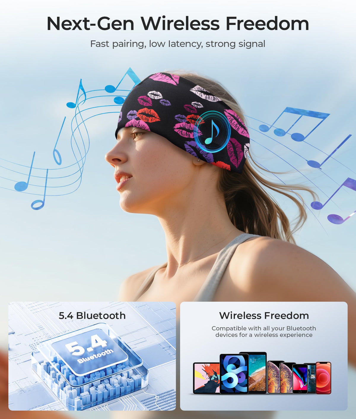 LOVE EYE headband next to phone showing compact size and portability