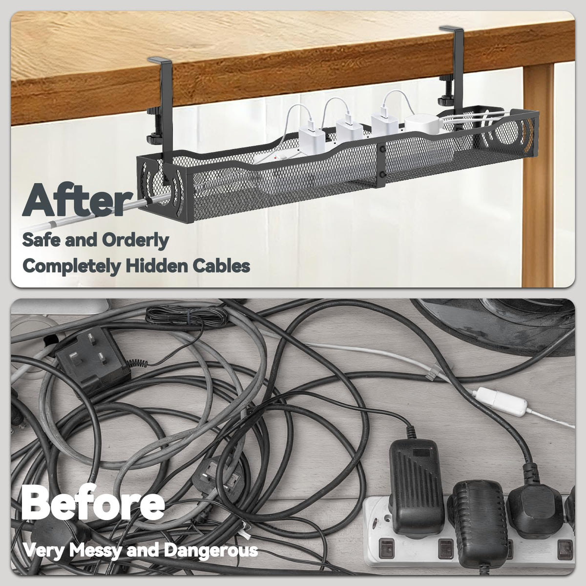 LOVJOYSE cable organizer in metal construction for sturdy cord support.