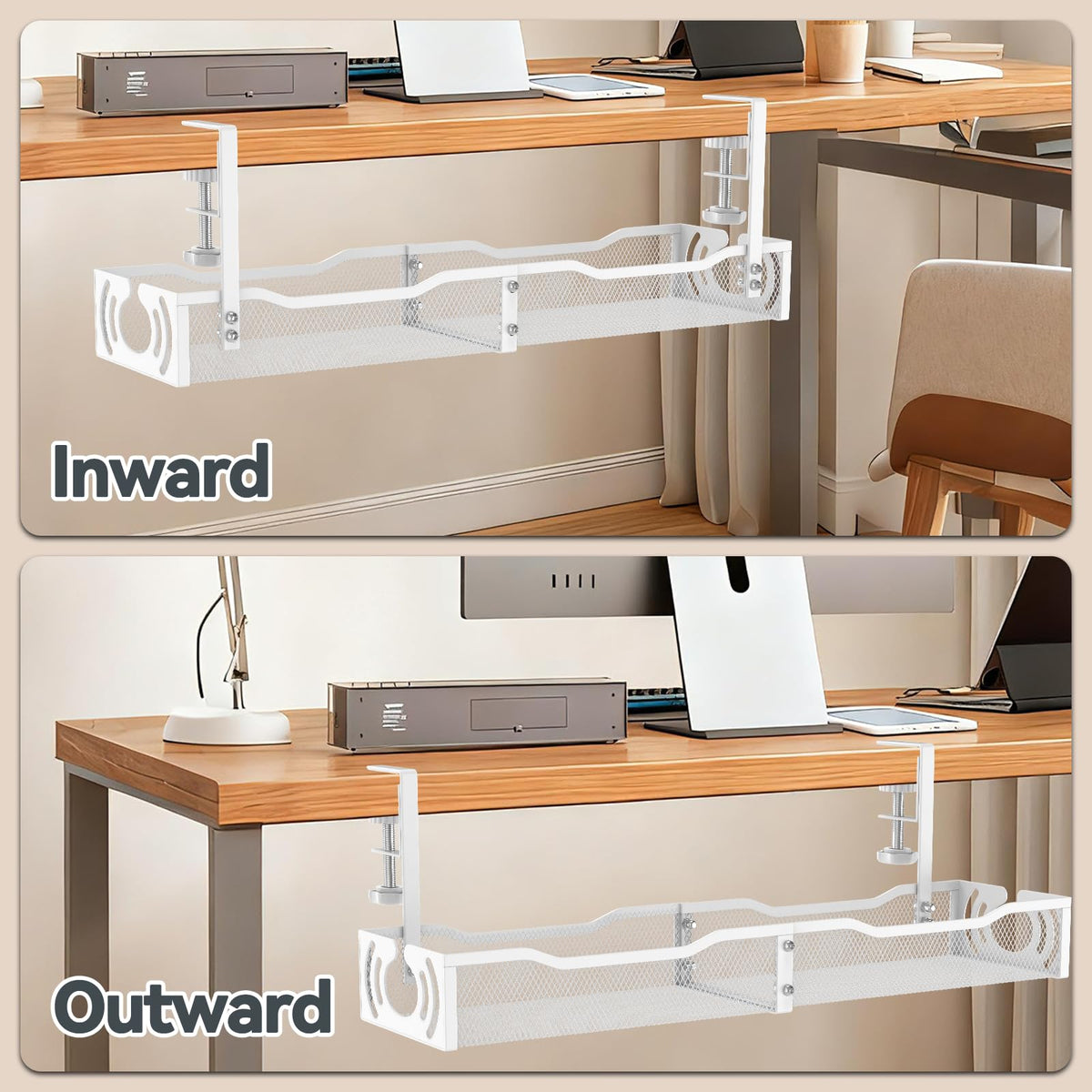 LOVJOYSE compact white cable tray for desk organization
