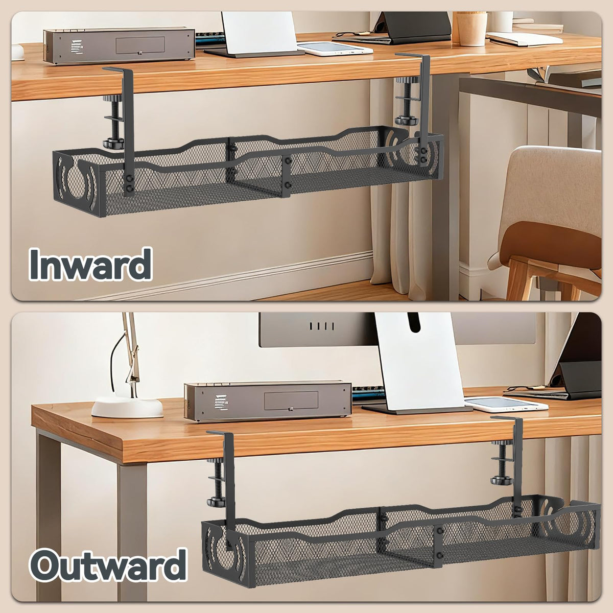 LOVJOYSE desk cable tray keeps power strips accessible yet hidden.