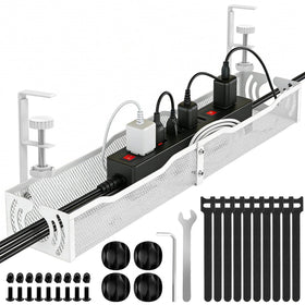 LOVJOYSE under-desk cable tray with no-drill clamp for tidy cords