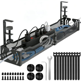 LOVJOYSE under-desk cable tray with drill-free installation for quick setup.